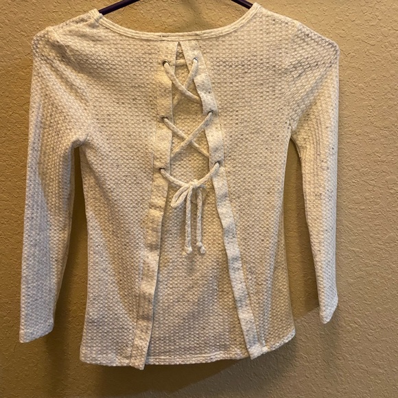 Kids waffle knit sweater with tie accent - Picture 2 of 5